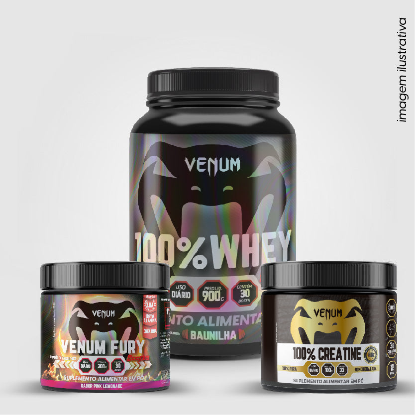 Kit Venum Treino Completo- Whey 100%, Creatine 100% e o Pré-treino Venum Fury Uva Verde