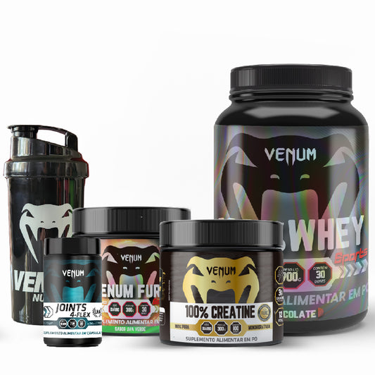 Kit KJ - Whey 100%, Venum Fury, Creatine 100%, Joints4Flex e Coqueteleira