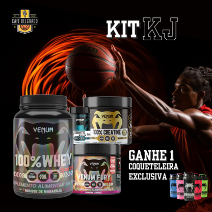 Kit KJ - Whey 100%, Venum Fury, Creatine 100%, Joints4Flex e Coqueteleira