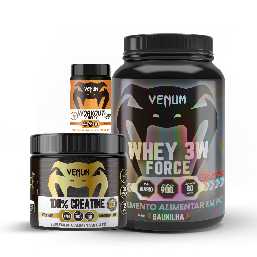 Kit W - Whey 3W Force, Creatine 100% e Workout Complex + BRINDES