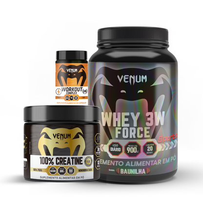 Kit W - Whey 3W Force, Creatine 100% e Workout Complex + BRINDES