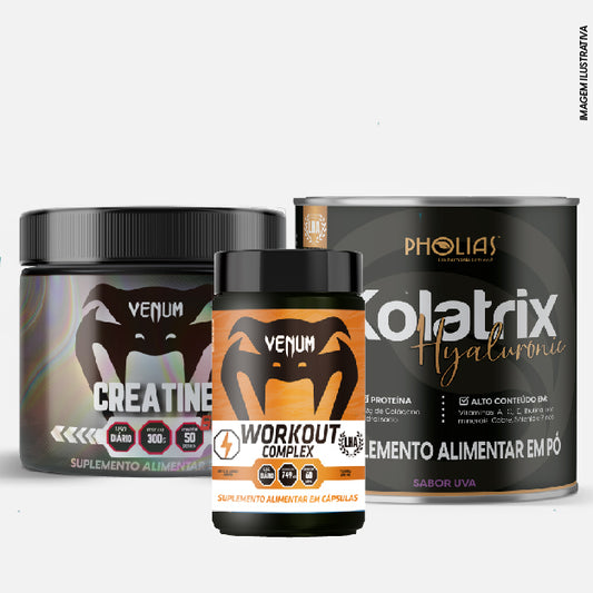 Kit Mãe Fitness - Kolatrix Hialurônico, Creatine Sports e Workout